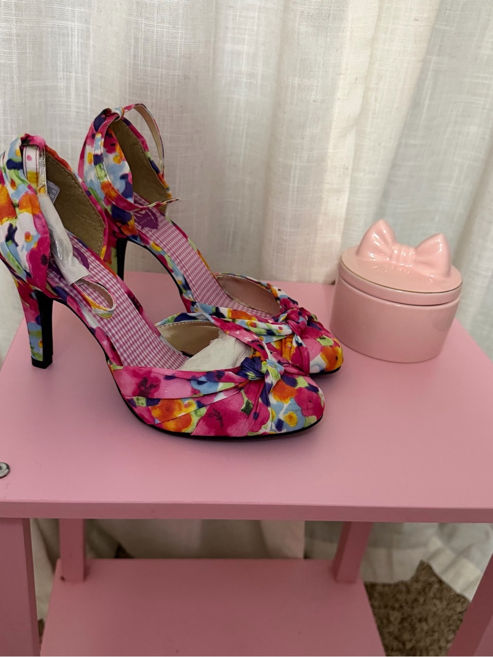 Rocket Dog Pink Floral Knot Front Heels with Multicolor Accents